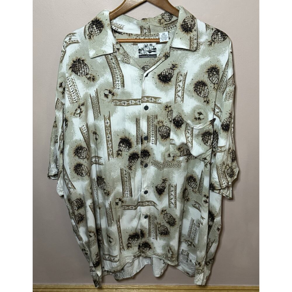 Pineapple Connection Mens Hawaiian Tropical Shirt Brown Pineapples 3XLT